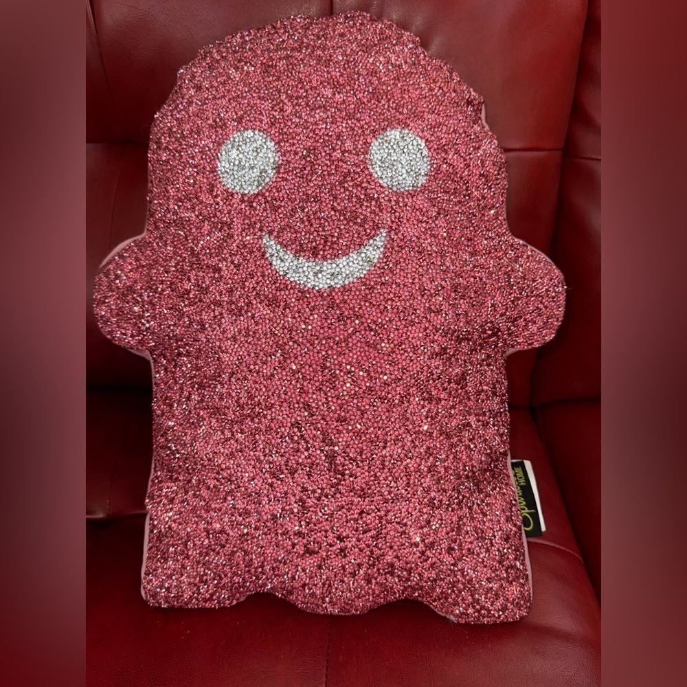 Sparkles Glitter Glam Ghost Holiday Pillow in hot pink and silver face NEW